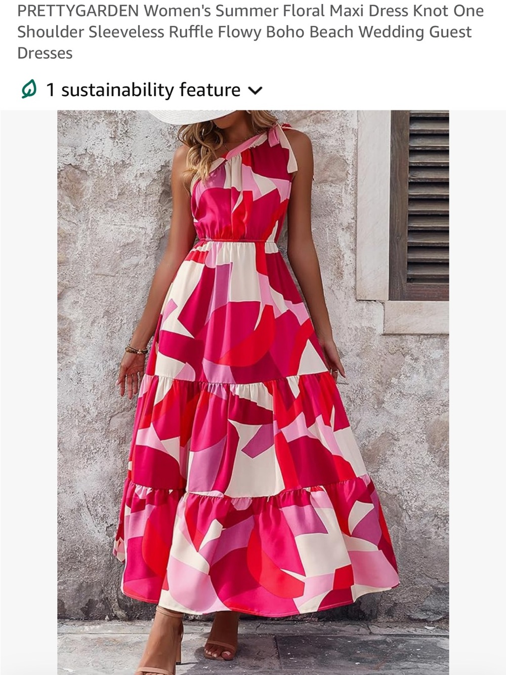 PRETTYGARDEN Pink and Red Abstract One-Shoulder Maxi Dress
